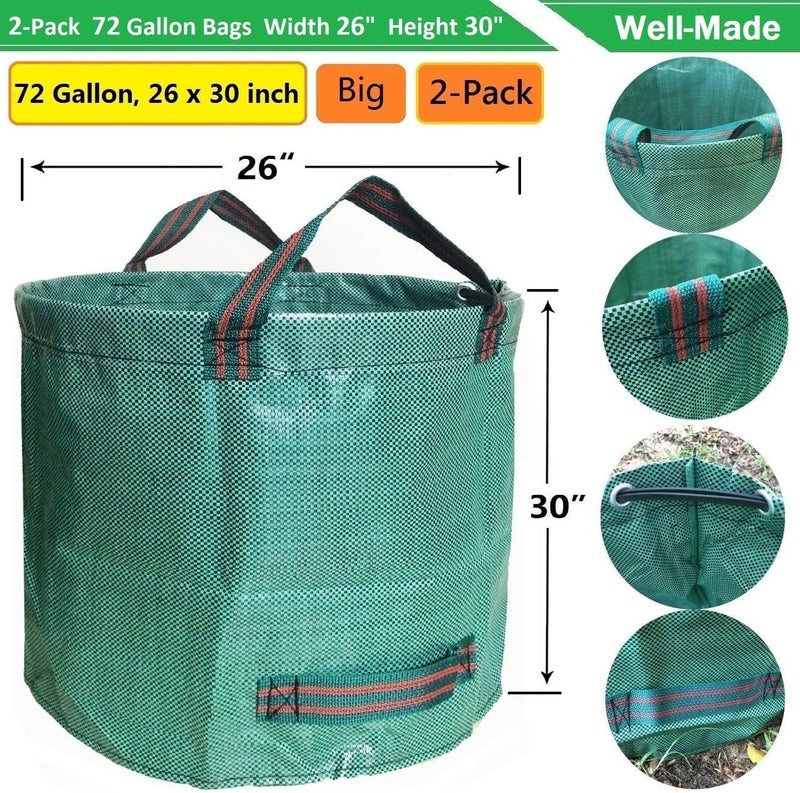 Tespher Professional 2-Pack 72 Gallon Big Lawn Garden Bags (D26,H30 inch) Yard Waste Bags W/Gardening Gloves for Leaf Bag,Yard Debris,Garden Trash Container,Recycling Bin,Grass Clippings,Weeds Bag 4 Handles - Image 4